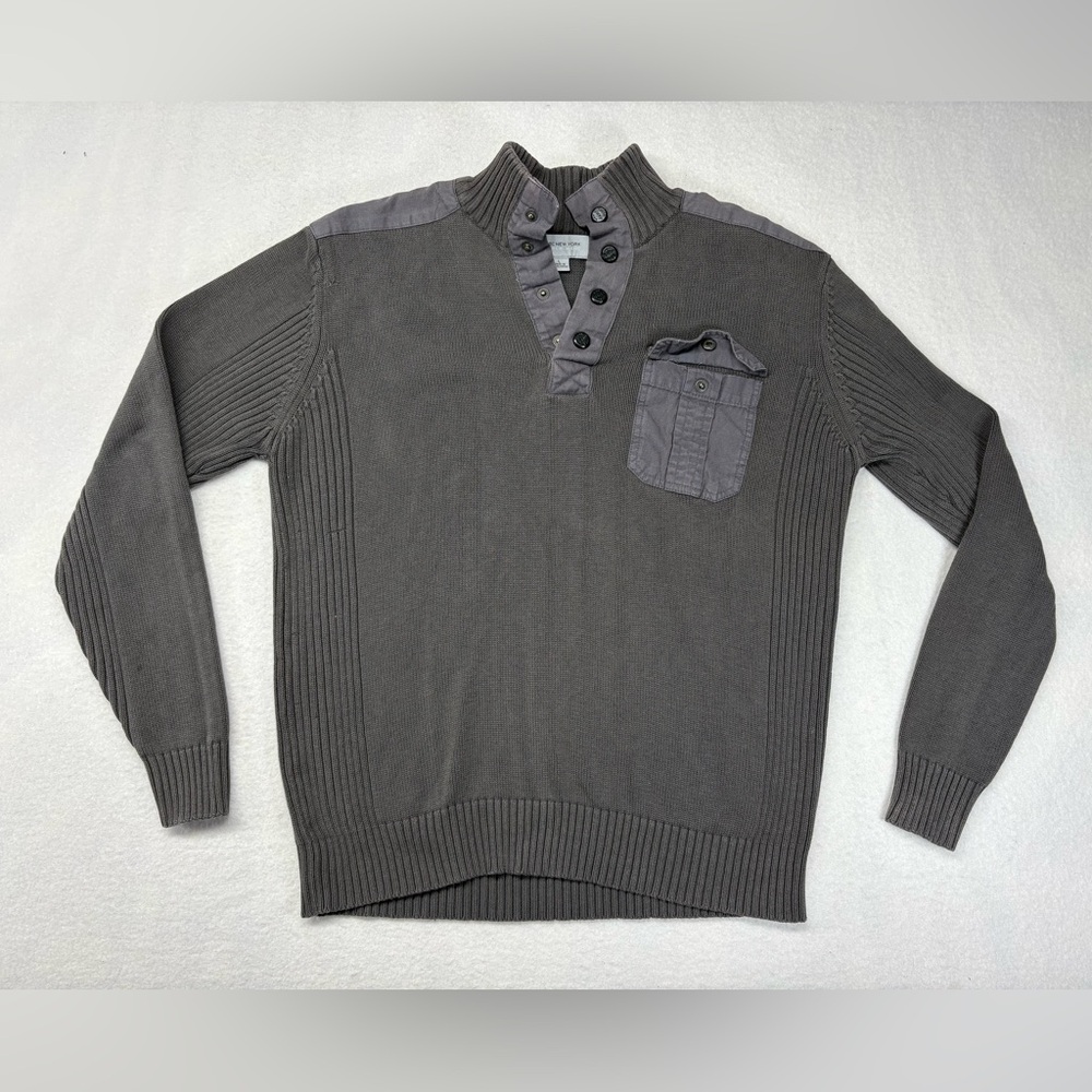 Andrew Marc by Marc New York Men's Sweater Polo Shirt, Gray, Size L